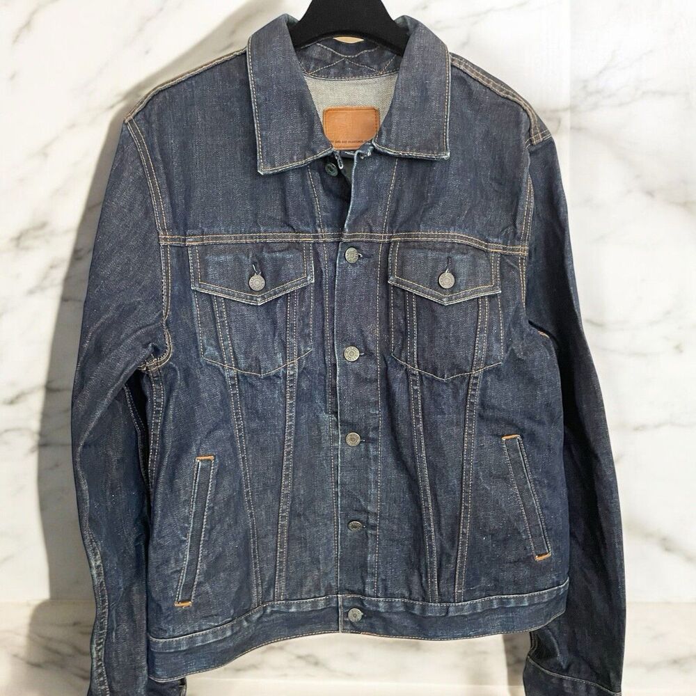 Vintage Gap Jean Jacket Mens M Dark Blue Trucker Y2K 100% cotton Button